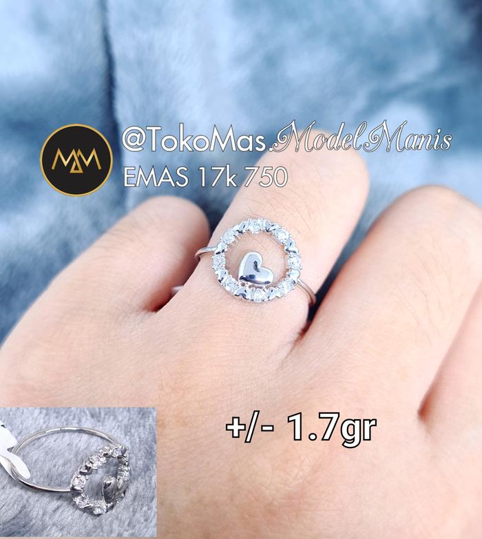 Cincin love emas putih 750 kadar 17k