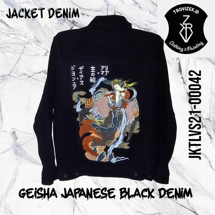 CUSTOM JAKET DENIM LEVIS JEANS LUKIS RIPPED HITAM