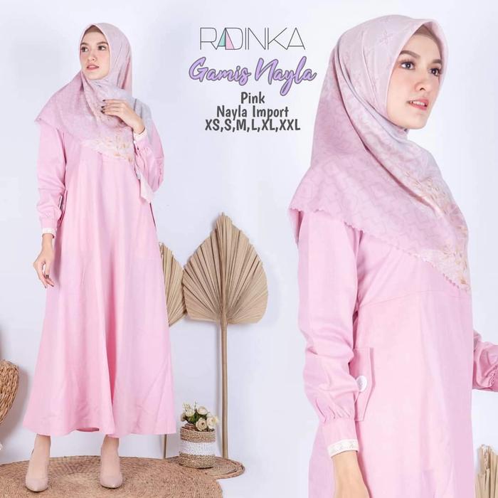 (Tanpa Jilbab) Nayla Pink Baju Muslim Gamis Wanita Nayla by Radinka
