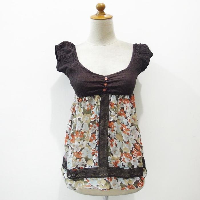 DE663 SIZE S BROWN FLORAL BAJU ATASAN WANITA BLOUSE IMPORT MURAH