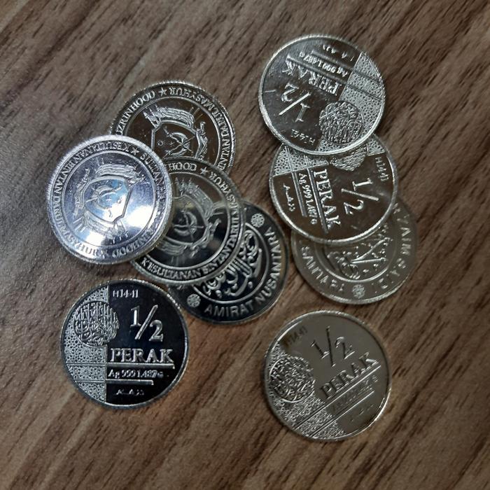 Koin 1/2 0,5 Nisfu Dirham Perak Murni Wakala bukan sala nadir antam silvergram silverium