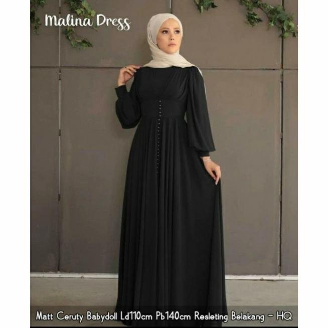gamis ceruty babydoll polos dress muslim pesta bw7030 malina maxy