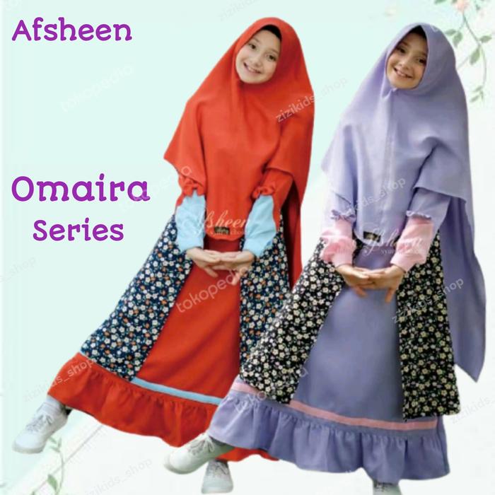 Gamis Anak Remaja Syar'i Bunga Baby Crepe Merah Ungu Omaira Afsheen