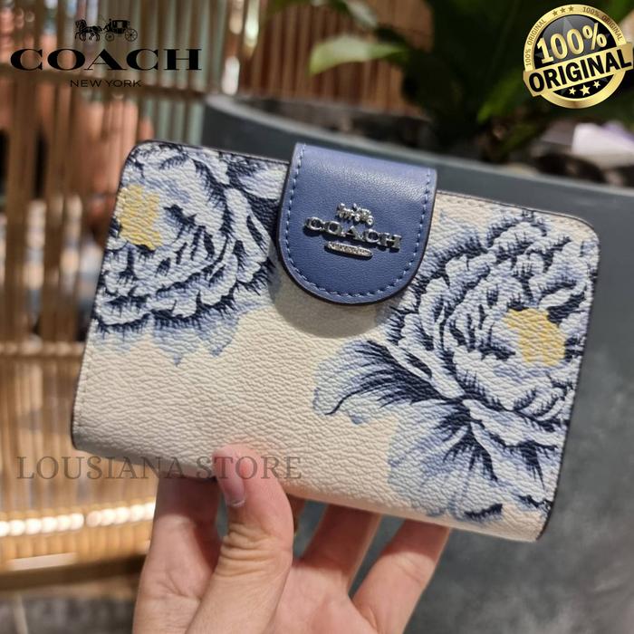 Coach WALLET CORNER ZIP MEDIUM SIGNATURE WITH FLOWER PATTERNS