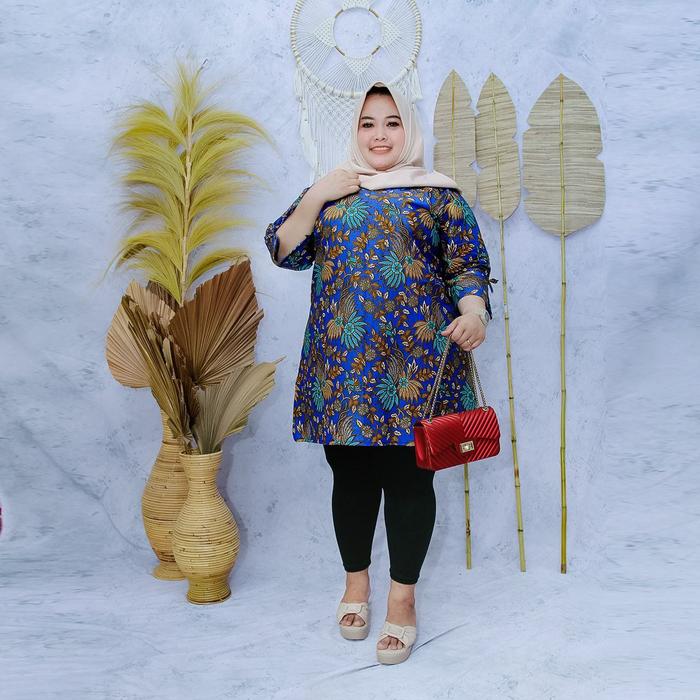 Baju batik tunik atasan wanita super jumbo ld 140 motif bunga warna
