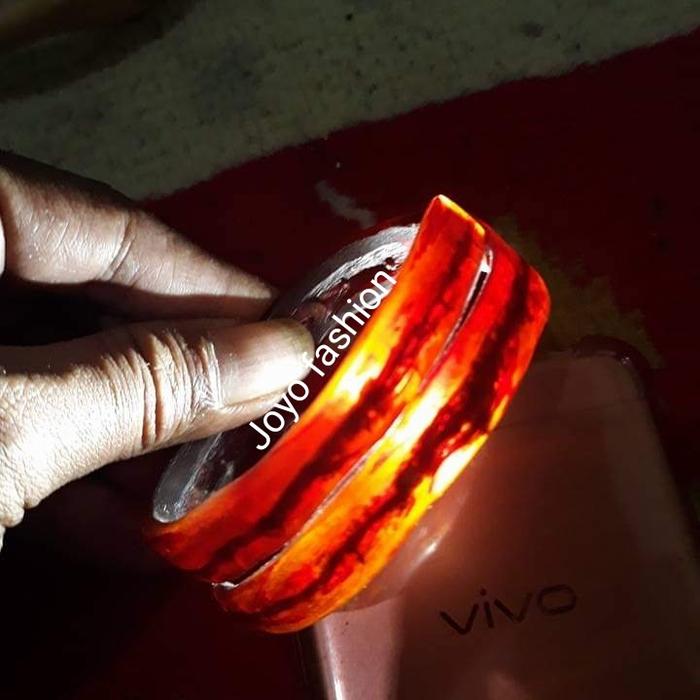 GELANG AKAR BAHAR MERAH DELIMA KRISTAL ASLI LENTUR