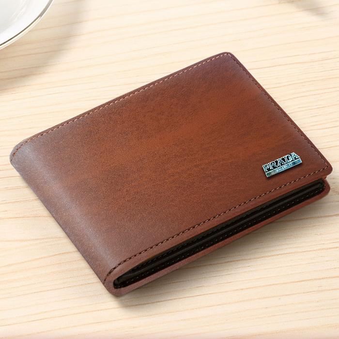 PRADA Dompet Lipat Pria + Box Dompet Polos Pendek Kulit Sintetis