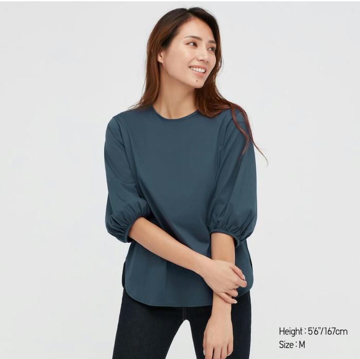 UNIQLO - WOMEN T-SHIRT MERCERIZED KATUN GATHERED (3/4)