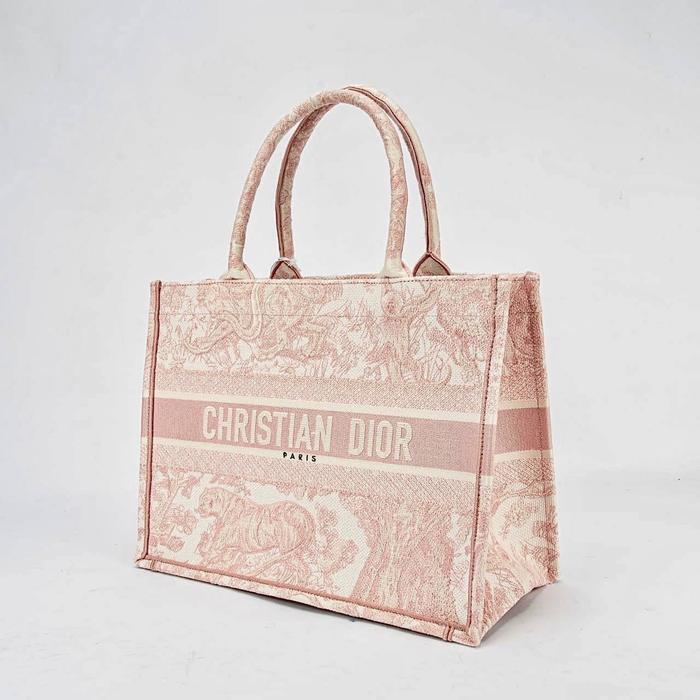 Dior book tote bag small embroidery toile de jouy Rose