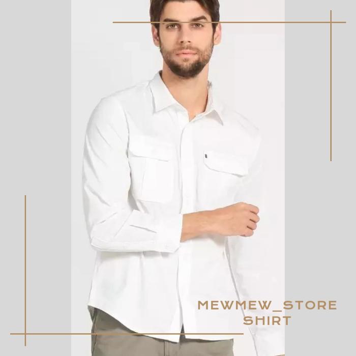 Kemeja Pria Putih Tactical Lengan Panjang Casual MGEE TRAVEL C001