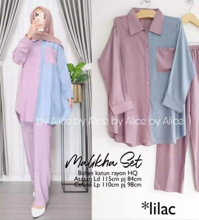 MALIKHA SET POLOS KOMBINASI | SETELAN WANITA RAYON LENGAN PANJANG
