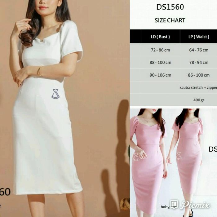 Dress Pesta 1560 Polos Kerah Lebar Scuba Stretch Selutut Gaun