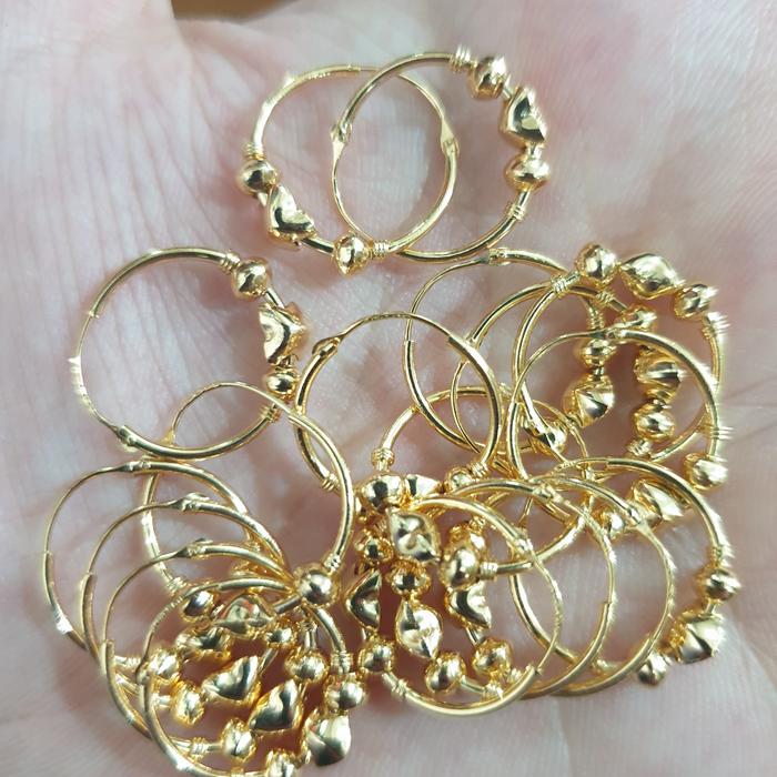 anting gipsy hoop bulat polos love hati emas asli 700 70% 16k 1 gram