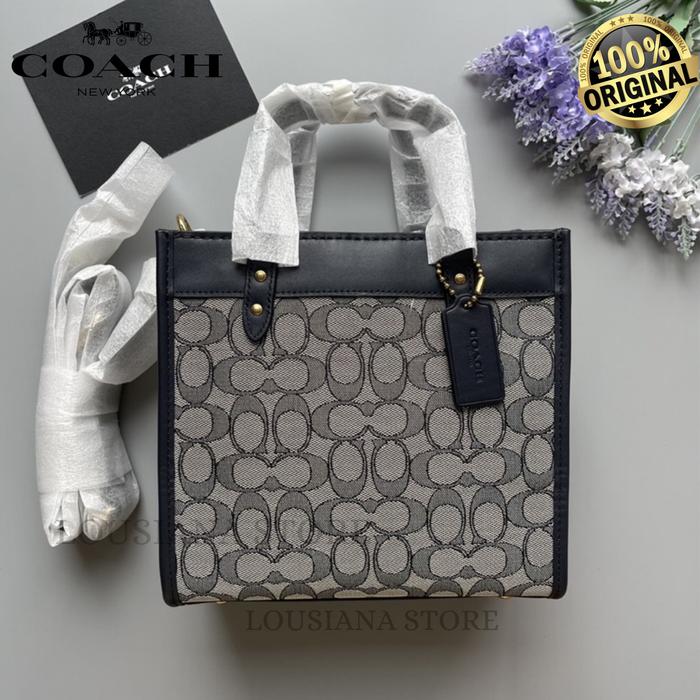 Coach FIELD TOTE 22 IN SIGNATURE JACQUARD MIDNIGHT NAVY