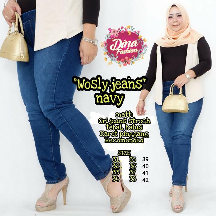 Celana panjang wanita wosly jeans polos terbaru modis size lokal 4/10