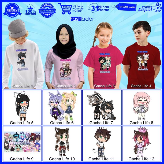 GRATIS NAMA Kaos/Baju Gacha Life Game Anak Perempuan/Cewek Lucu Couple