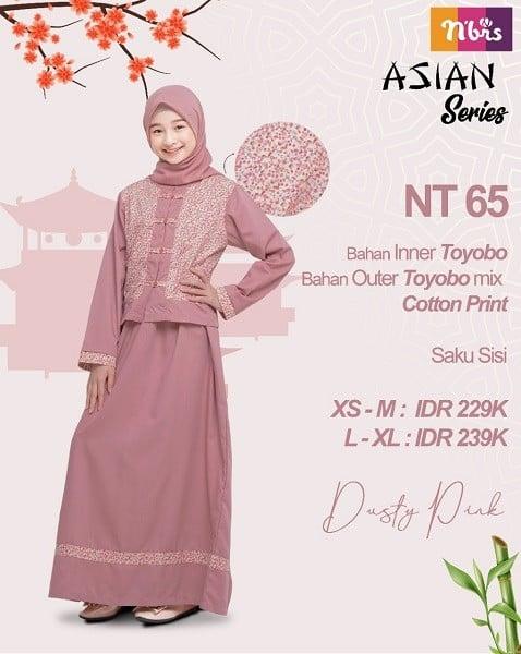 Gamis Remaja motif Bunga warna soft/NT 065 Dusty Pink