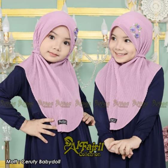 Hijab Anak Bergo Plisket Motif Bunga