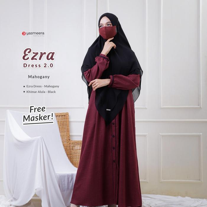 Yasmeera Ezra Dress 2.0 Mahogany Gamis Only Linen Lux Busui
