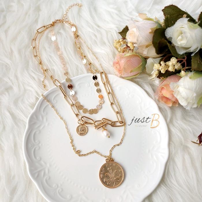 [READY] Kalung Multilayer Fashion Boho New Pence Coin Pearl N096