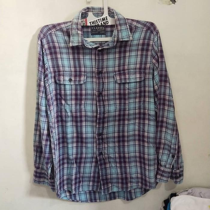Flanel Flannel Kemeja Shirt Uniqlo Biru Second Original Thrift Keren