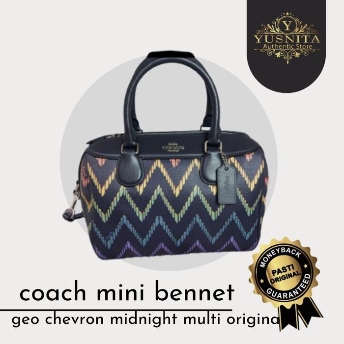 tas wanita coach mini bennet geo chevron midnight multi original nwt