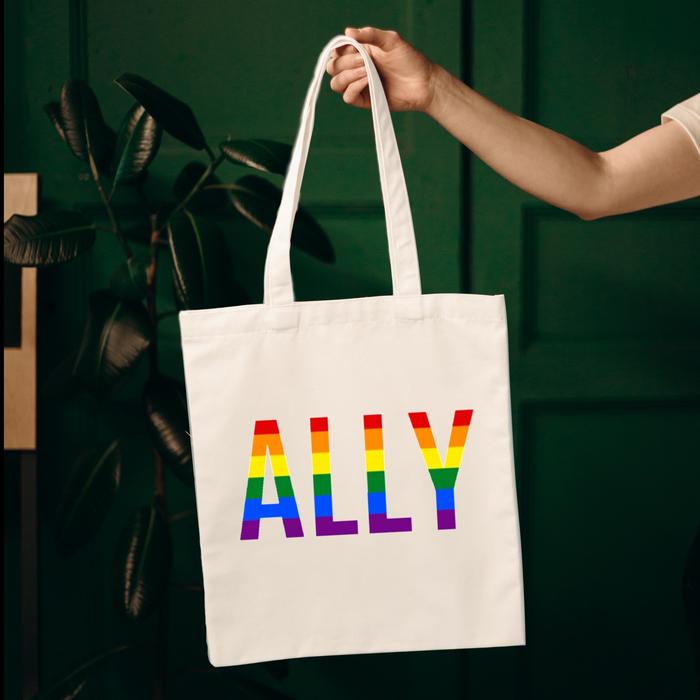 Straight Ally Tote Bag Canvas - Ally Rainbow Totebag