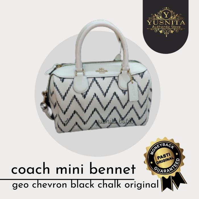 tas wanita coach mini bennet satchel geo chevron black chalk original