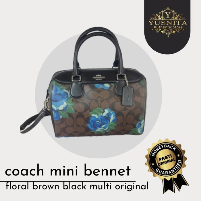 tas wanita coach mini bennet sign floral brown black multi original