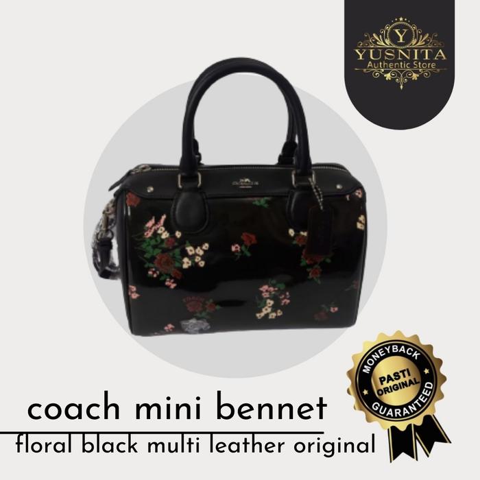 tas wanita coach mini bennet floral black multi original leather nwt