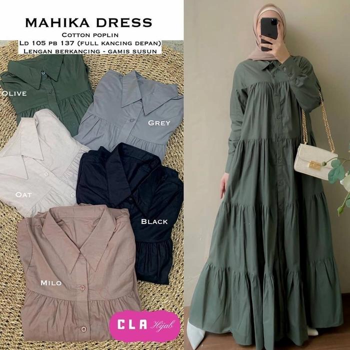 Mahika Dress Katun poplin fit to XXL, kancing aktif LD110 pjng 137 HQ