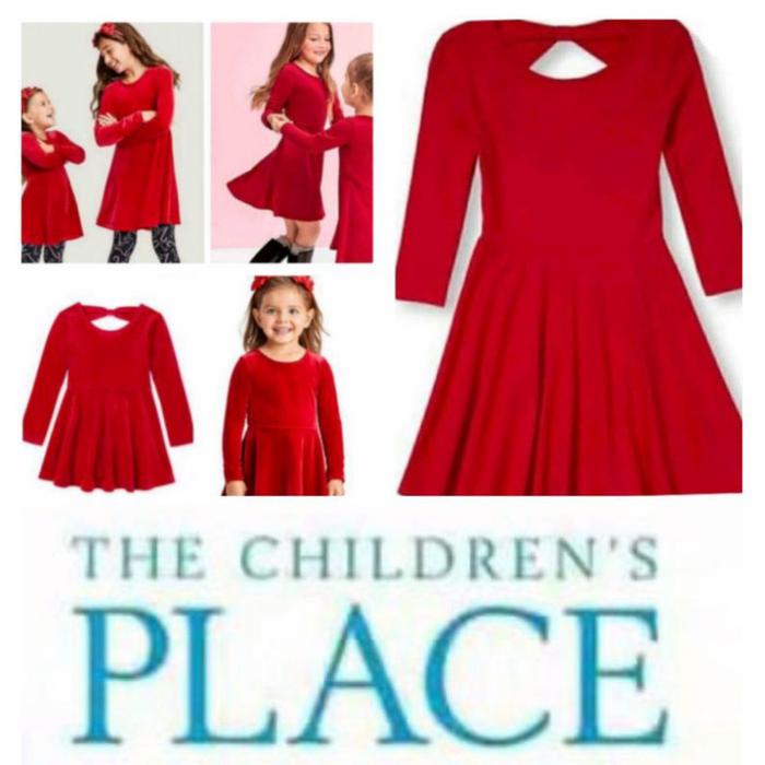 Dress anak velvet beludru merah The Children's Place 1-5 T