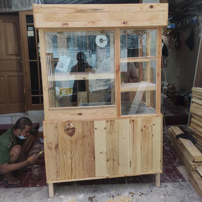 custom gerobak / booth kayu jati belanda / mahoni / hpl / kaca / besi