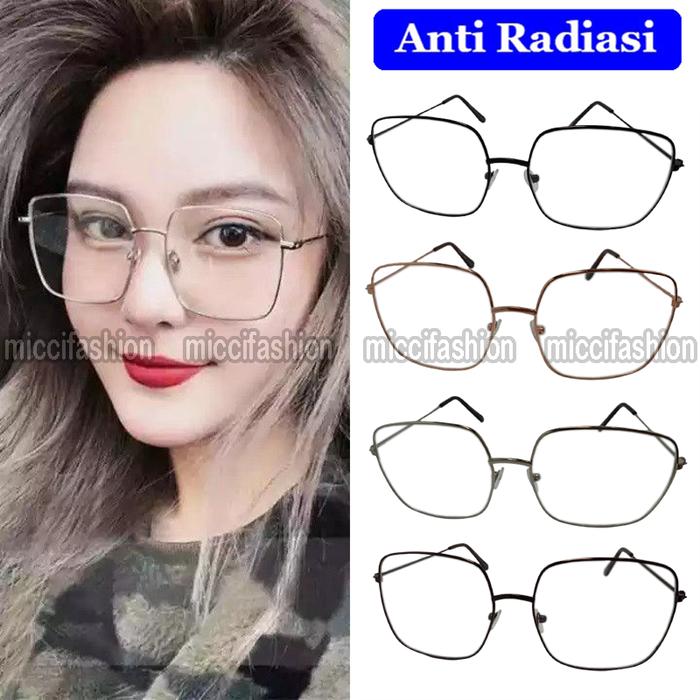 Kacamata Kotak Besar Anti Radiasi Persegi Frame Besi Korea Unisex