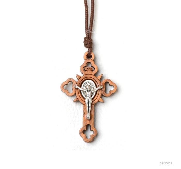 Akseoris Kalung Salib Benediktus Kayu Olive / Zaitun