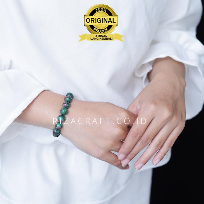 Gelang Batu Ruby Rubi Hijau Tanzania Asli Alam Natural Pria Wanita