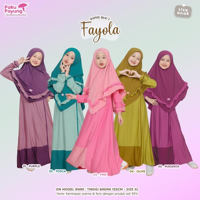 Paku Payung Gamis Jersey Anak Perempuan Fayola Series 1 Set Dgn Hijab Cantik Khimar Muslim Pink Rema