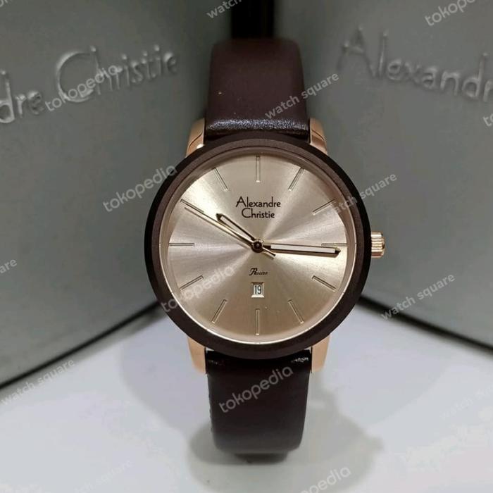 Jam Tangan Alexandre Christie Wanita Original AC2954 Brown Rosegold