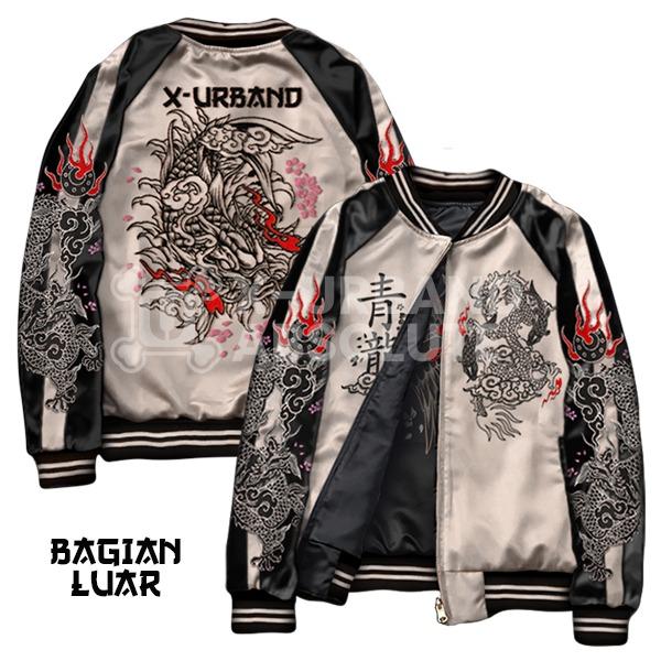 Jaket Sukajan Dragon Koi Reversible – 2in1 Bolak Balik Premium | Bordir Jepang Eksklusif, Streetwear