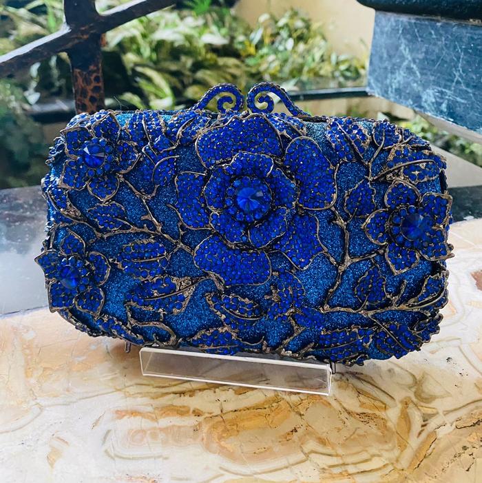 Tas Pesta / Rossini Clutch Swarovski Blue / Biru 29 Mewah Cantik