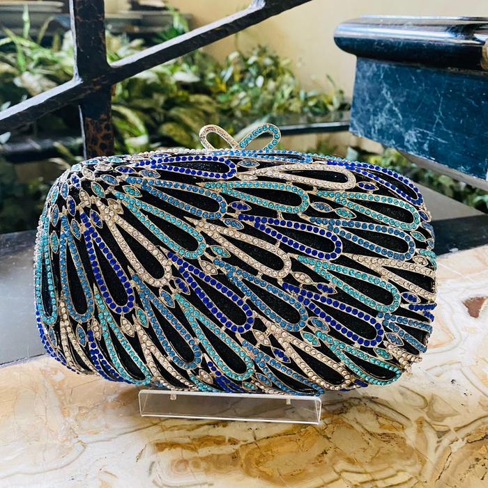 Tas Pesta / Rossini Clutch Swarovski Blue / Biru 28 Mewah Cantik