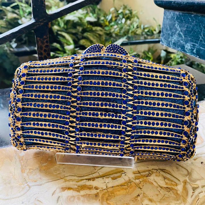 Tas Pesta / Rossini Clutch Swarovski Blue / Biru 32 Mewah Cantik