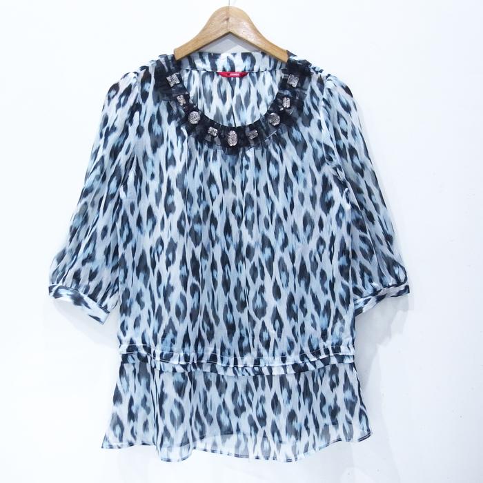 ED212 SIZE L ZISHEN LEOPARD BLUE BIRU BLOUSE ATASAN WANITA IMPORT