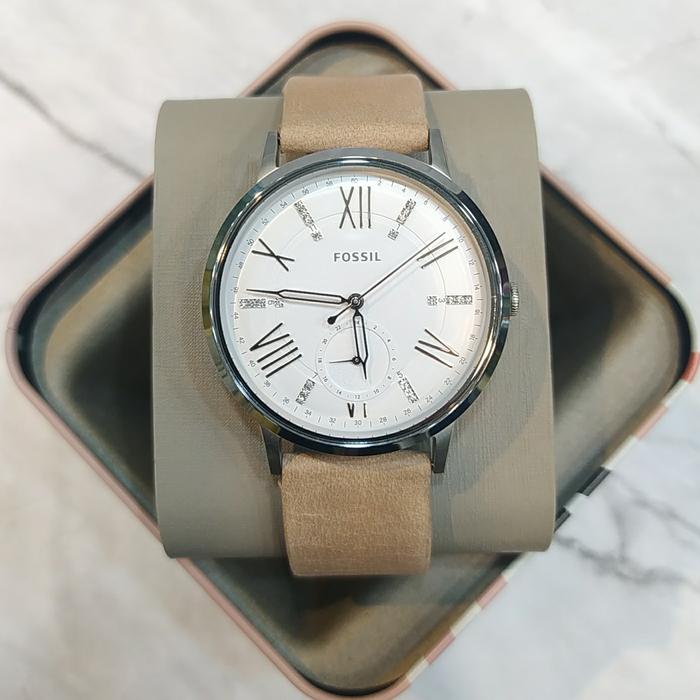 Fossil Jam Tangan Wanita ES4162 Original Garansi Resmi 2 Tahun Bahan Stainless Steel Tali Kulit Diam