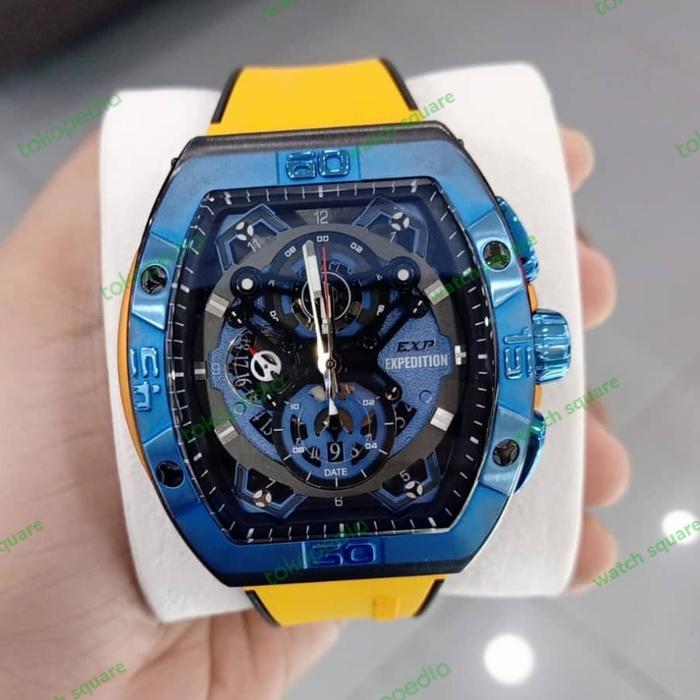 Jam Tangan Pria Expedition Original E6800 Blue Yellow