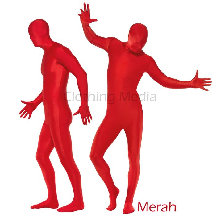 Full Body Zentai - Merah - Spandex Lycra Catsuit Bodysuit Unitard Hood