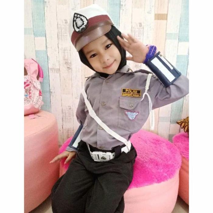 Baju Profesi Polwan anak Hijab Kostum Polwan anak Baju polisi anak