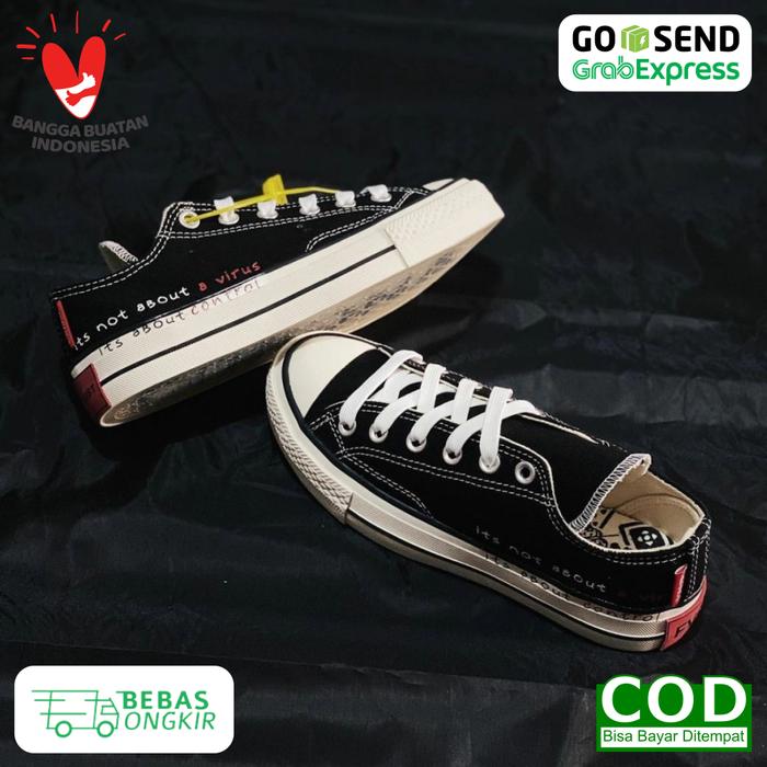 SEPATU SNEAKERS NOBRAND CORONA JANCOK BLACK WHITE LOW / HITAM PUTIH