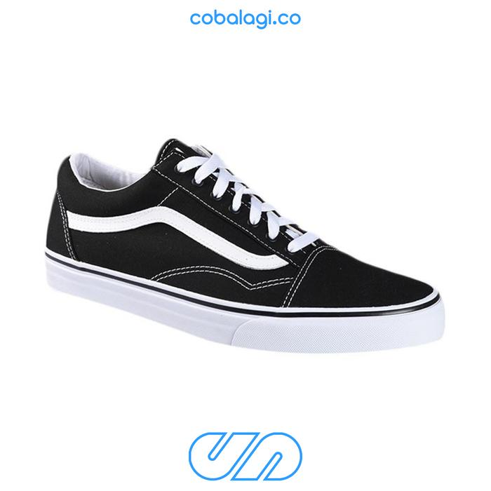VANS OLD SKOOL BLACK WHITE FULL CANVAS ORIGINAL RESMI NAVYA