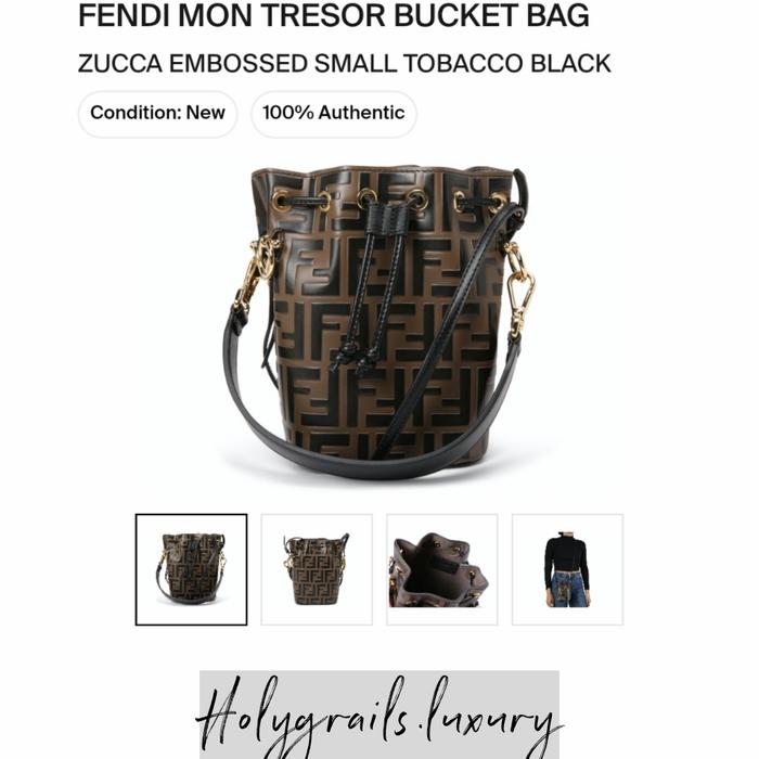 Fendi Mon Tresor Bucket Bag Zucca Embossed Small Tobacco Black